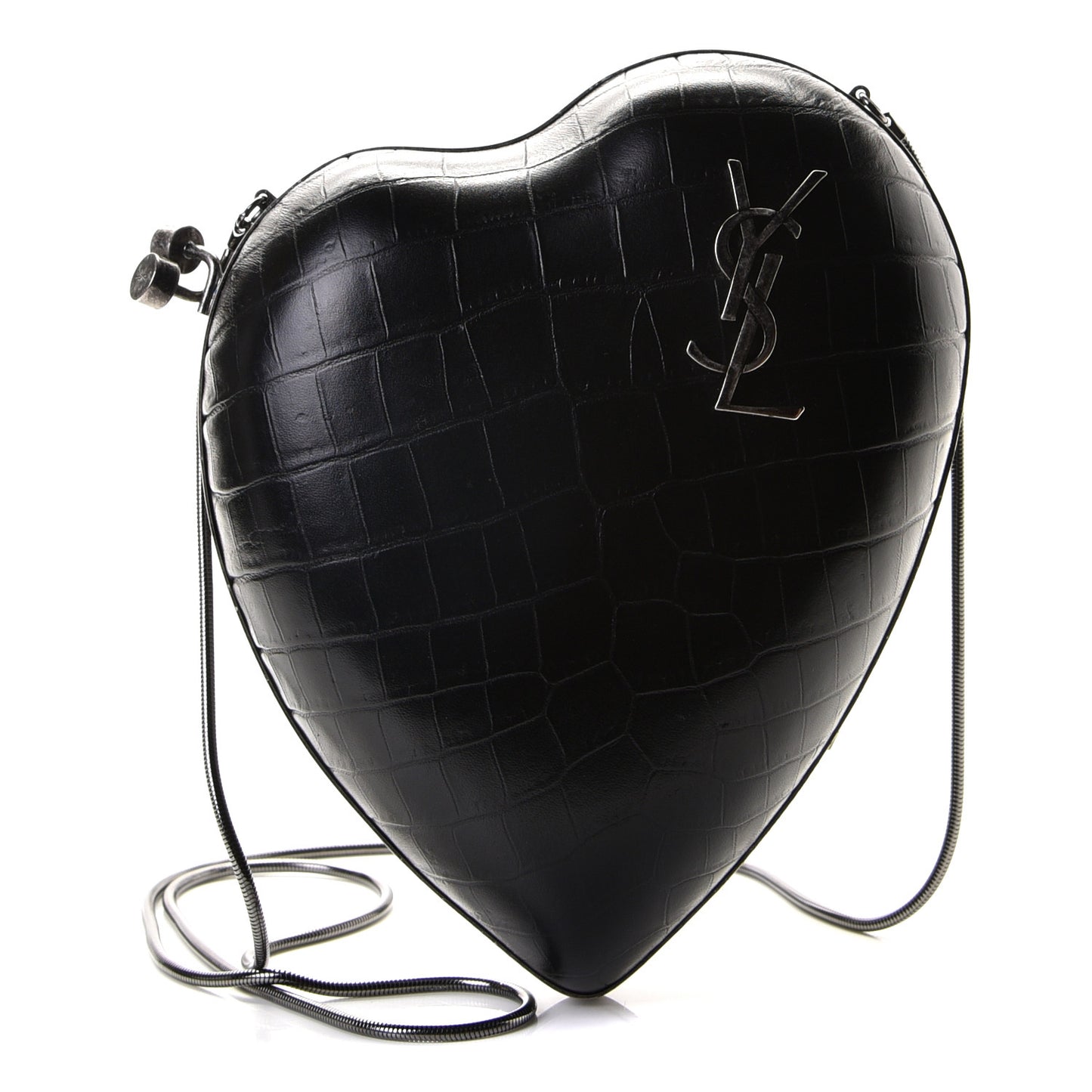 Calfskin Crocodile Embossed Monogram Love Box Bag Black