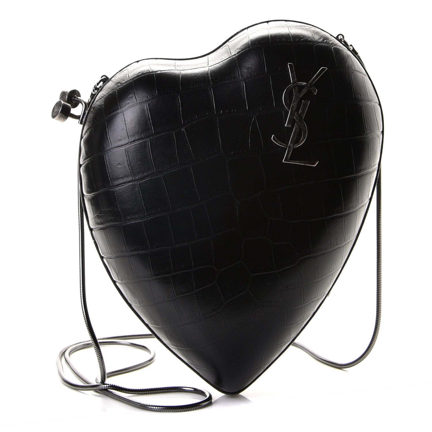 Saint Laurent Calfskin Crocodile Embossed Monogram Love Box Bag Black 1 of 5