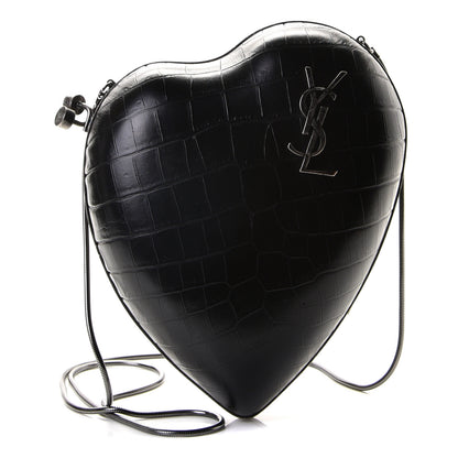 Saint Laurent Calfskin Crocodile Embossed Monogram Love Box Bag Black 1 of 5