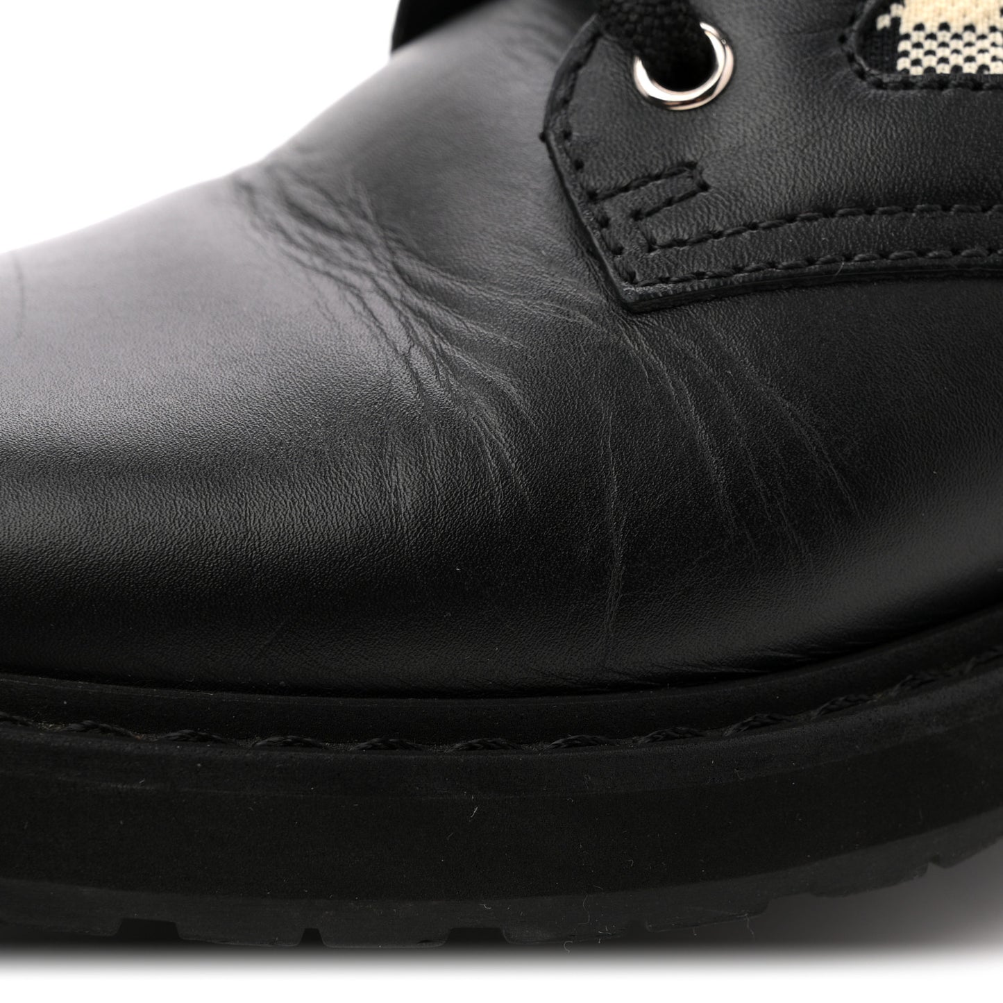 Vitello Stretch Fabric FF Vichy Rockoko Biker Boots 39 Black Crema Tobacco