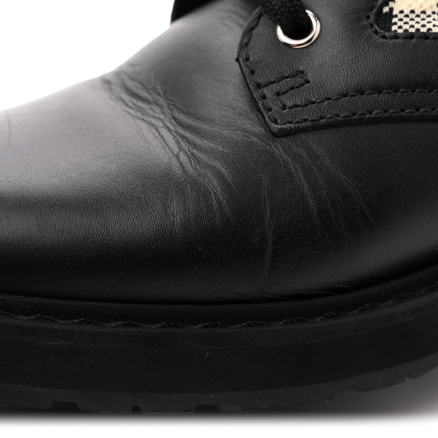 Fendi Vitello Stretch Fabric FF Vichy Rockoko Biker Boots 39 Black Crema Tobacco 10 of 13