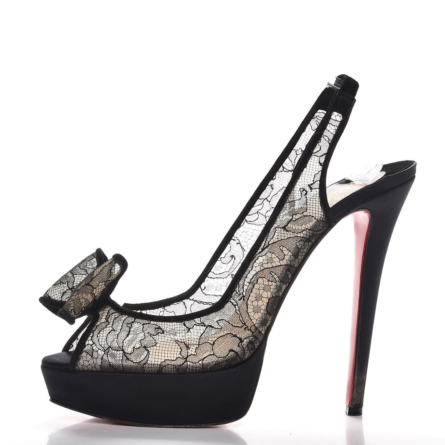 Satin Lace Exclu 140 Platform Slingback Pumps 40 Black