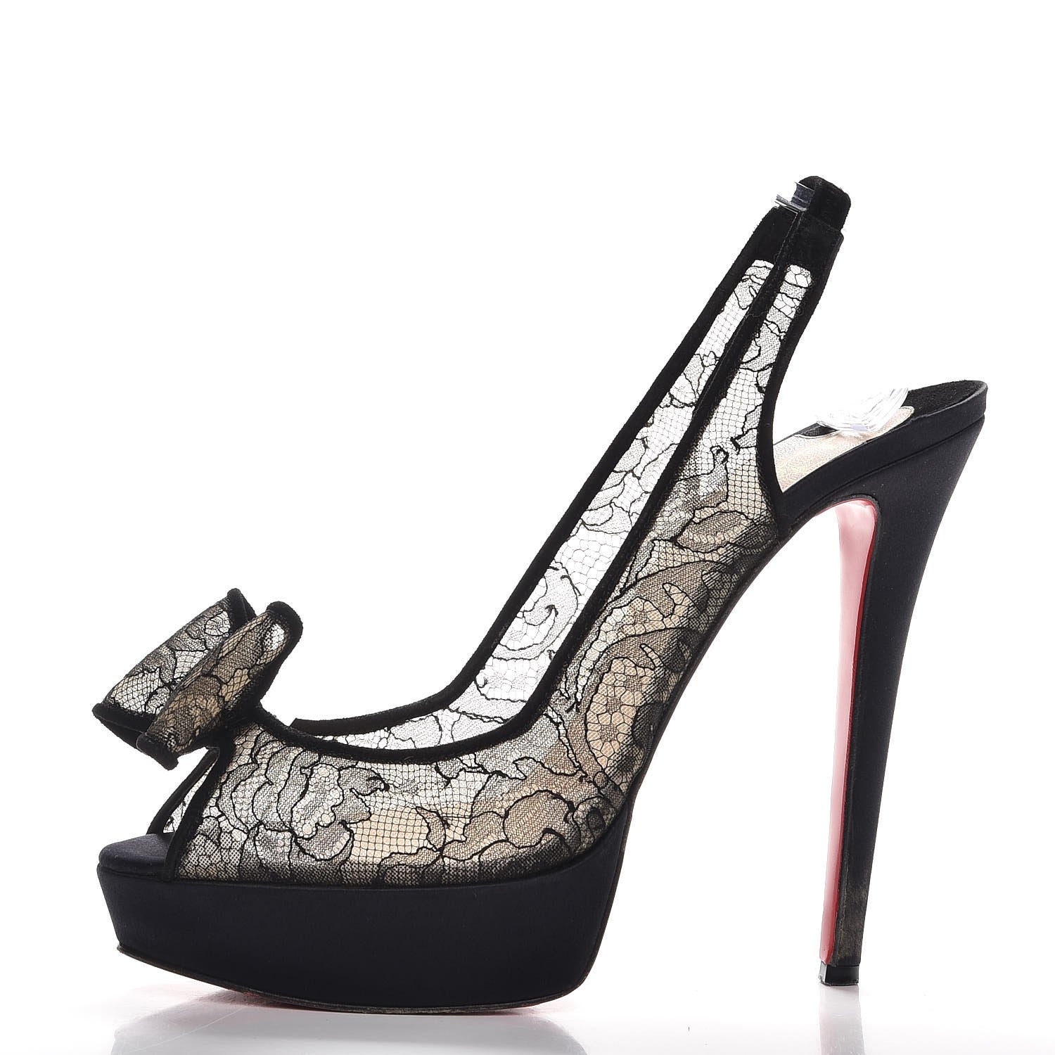 Christian Louboutin Satin Lace Exclu 140 Platform Slingback Pumps 40 Black 1 of 13