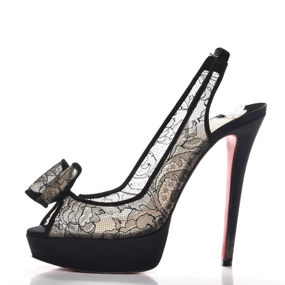 Christian Louboutin Satin Lace Exclu 140 Platform Slingback Pumps 40 Black 1 of 13