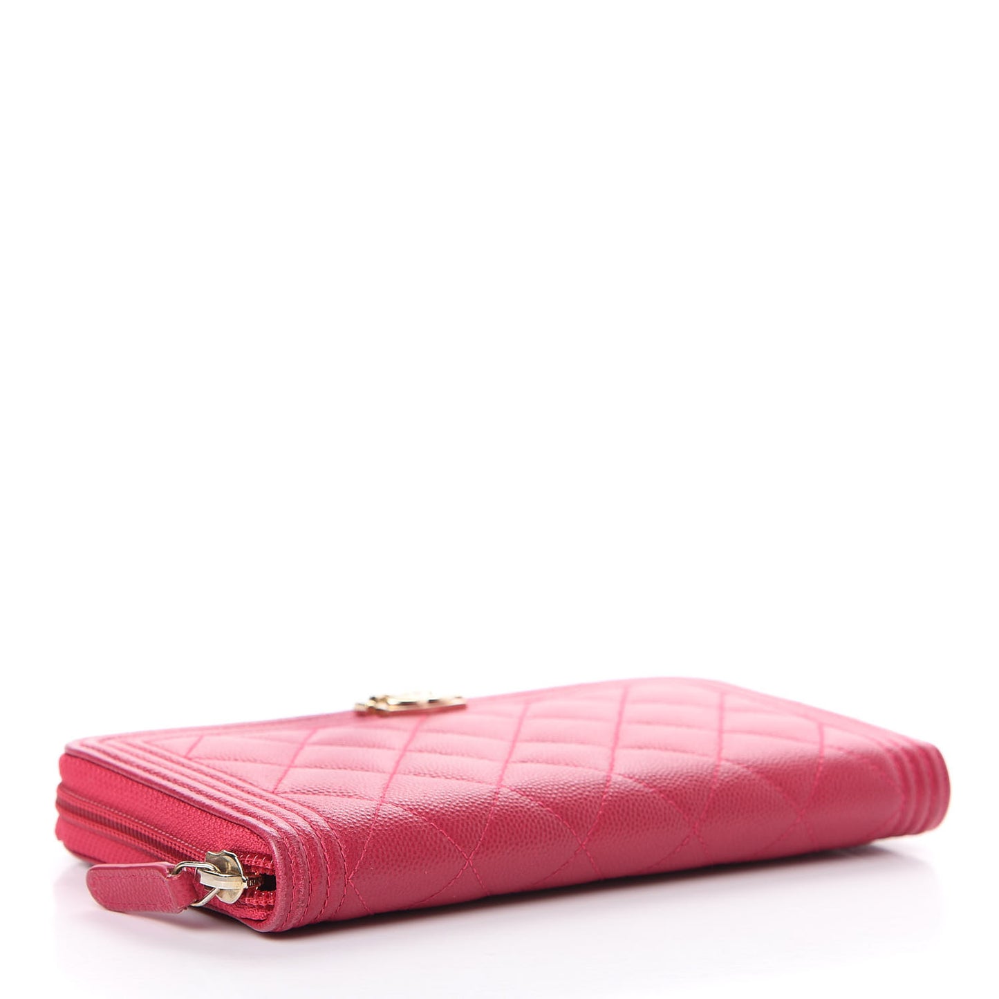 Caviar Quilted Large Boy Zip Around Wallet Fuchsia
