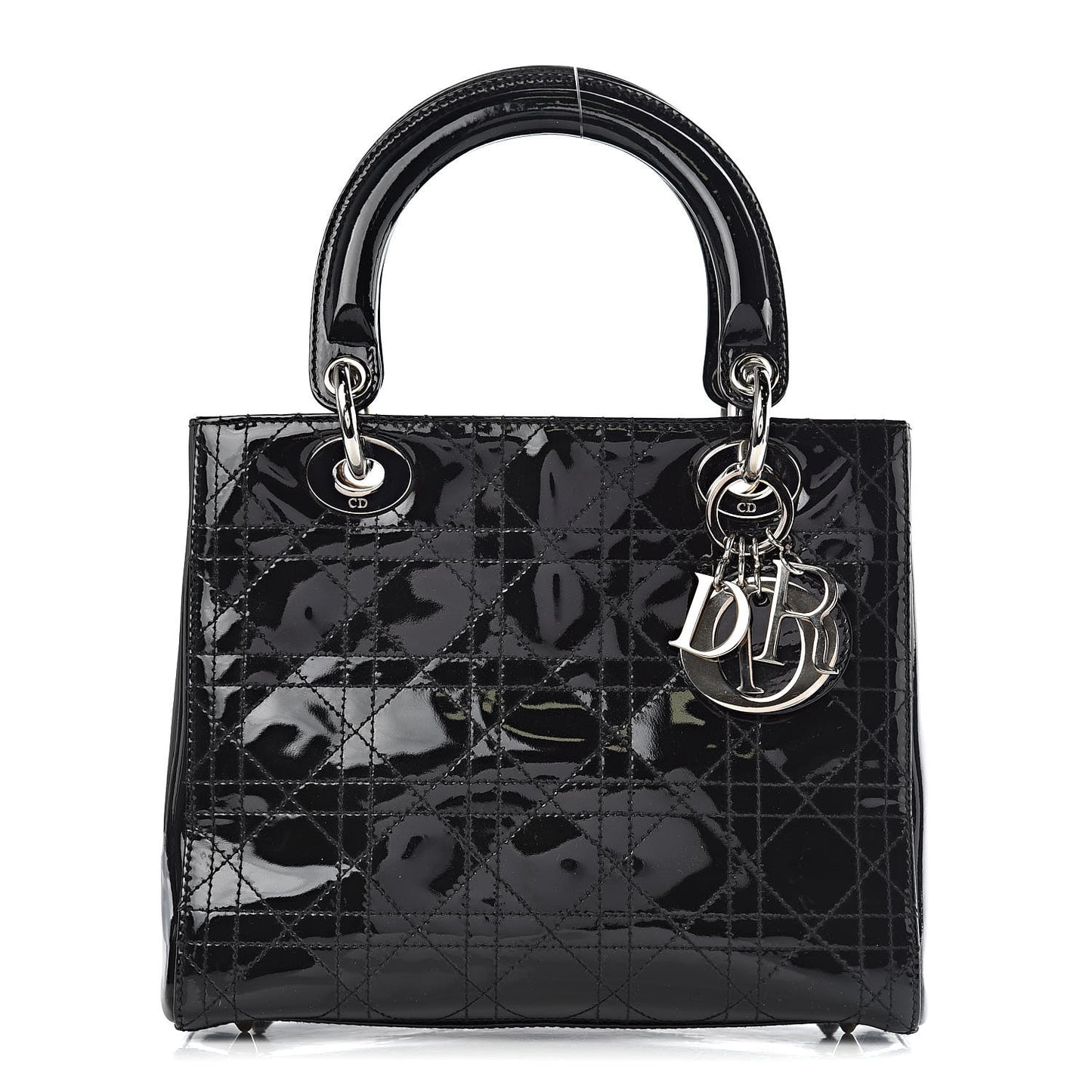 Patent Cannage Stitched Medium Lady Dior Black