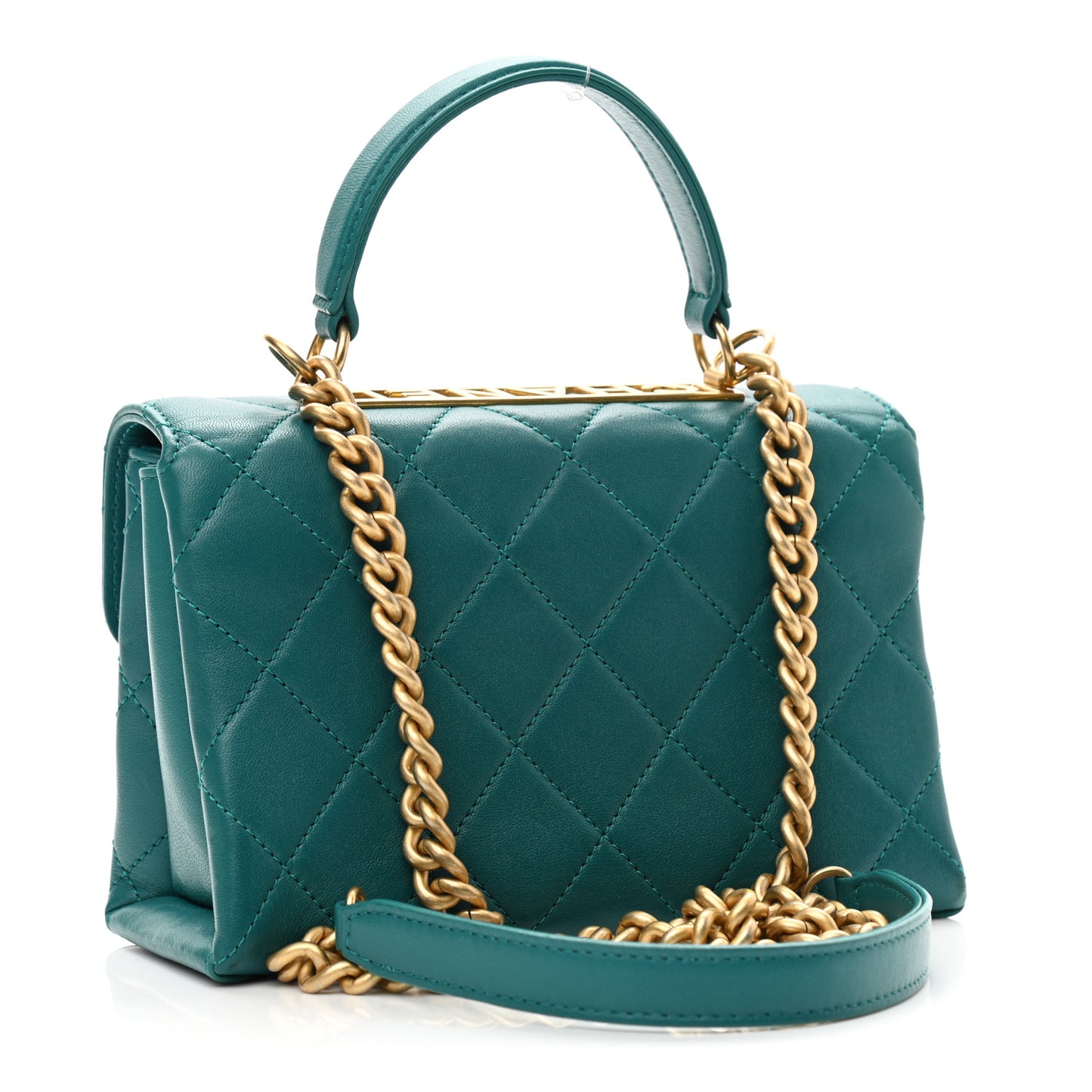 Lambskin Quilted Small Trendy Spirit Top Handle Bag Green