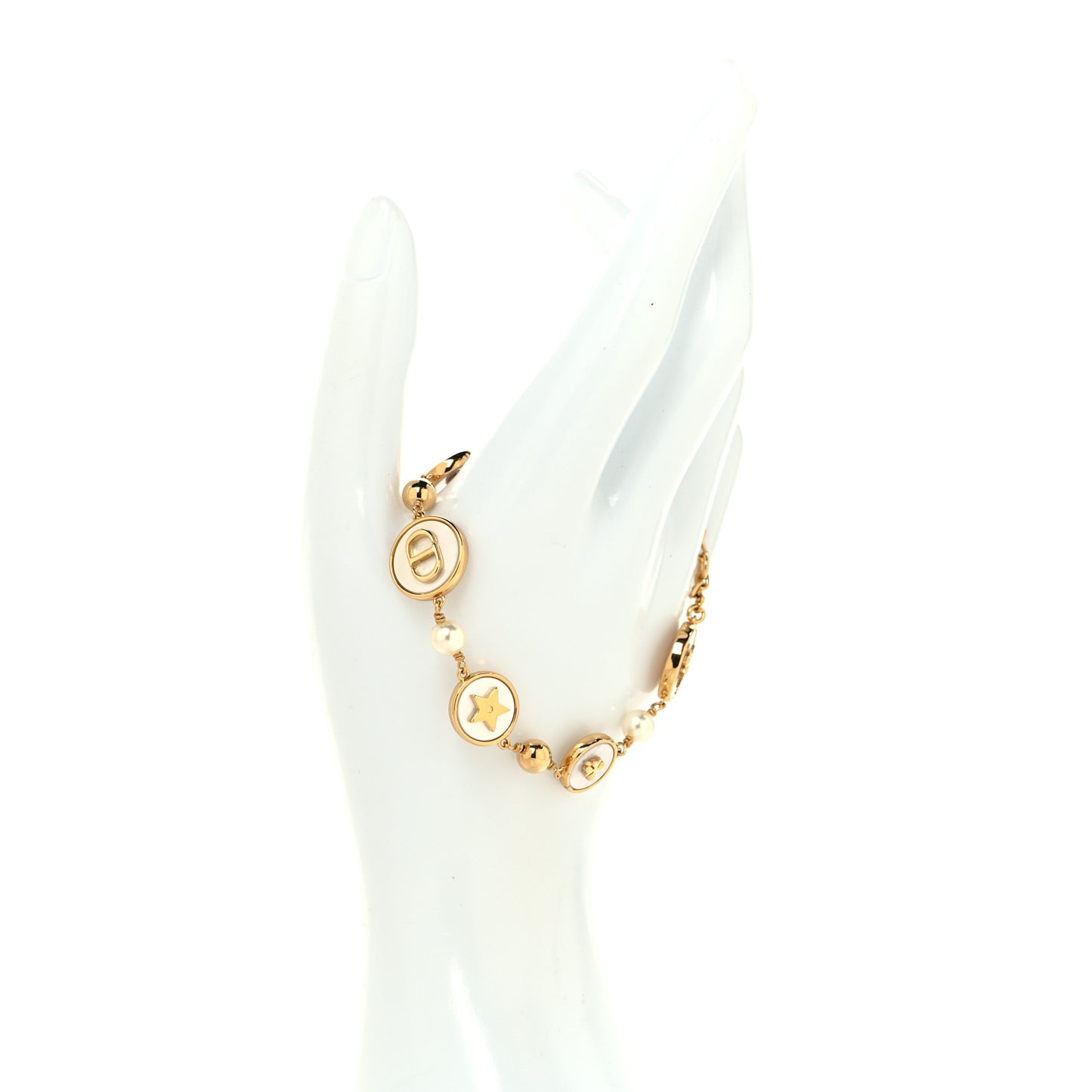 Metal Resin Pearl Mother of Pearl D-Luck Bracelet Gold