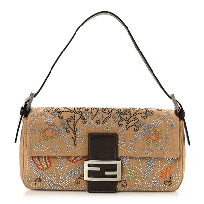 Fendi Linen Crystal Floral Beaded Baguette Beige Multicolor 1 of 8