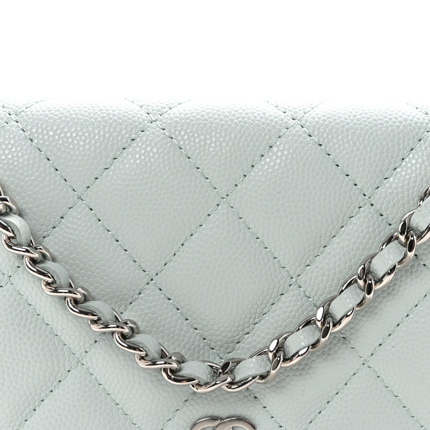 Chanel Caviar Quilted Wallet on Chain WOC Light Blue 9 of 12
