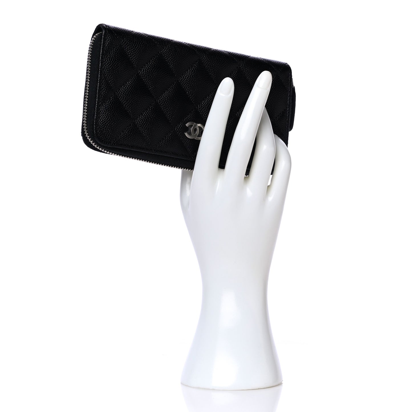 Caviar Quilted Medium Zip Around Wallet Black