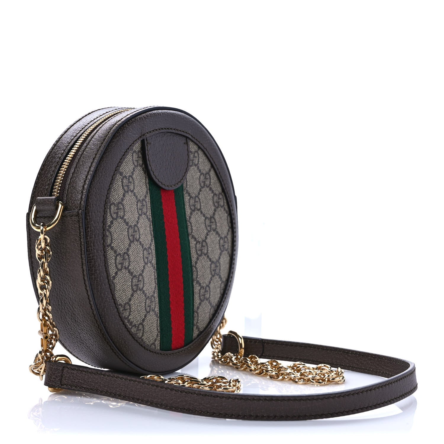 Gucci GG Supreme Monogram Web Mini Ophidia Round Shoulder Bag Brown 3 of 10