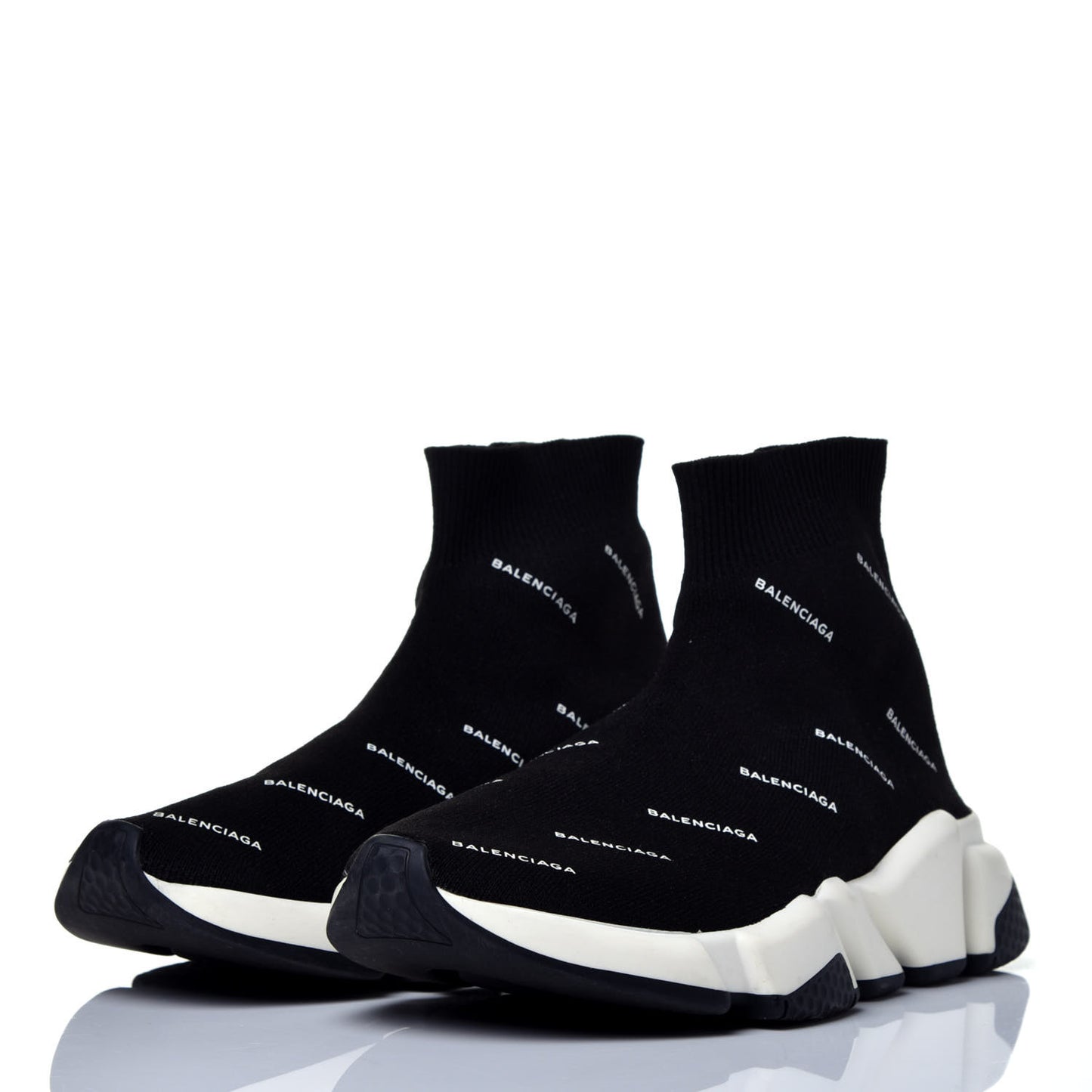 Neoprene Knit Allover Logo Bi-Color Sole Womens Speed Sneakers 36 Black White