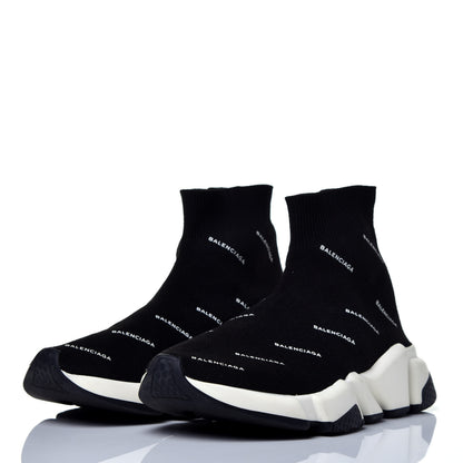 Balenciaga Neoprene Knit Allover Logo Bi-Color Sole Womens Speed Sneakers 36 Black White 3 of 8