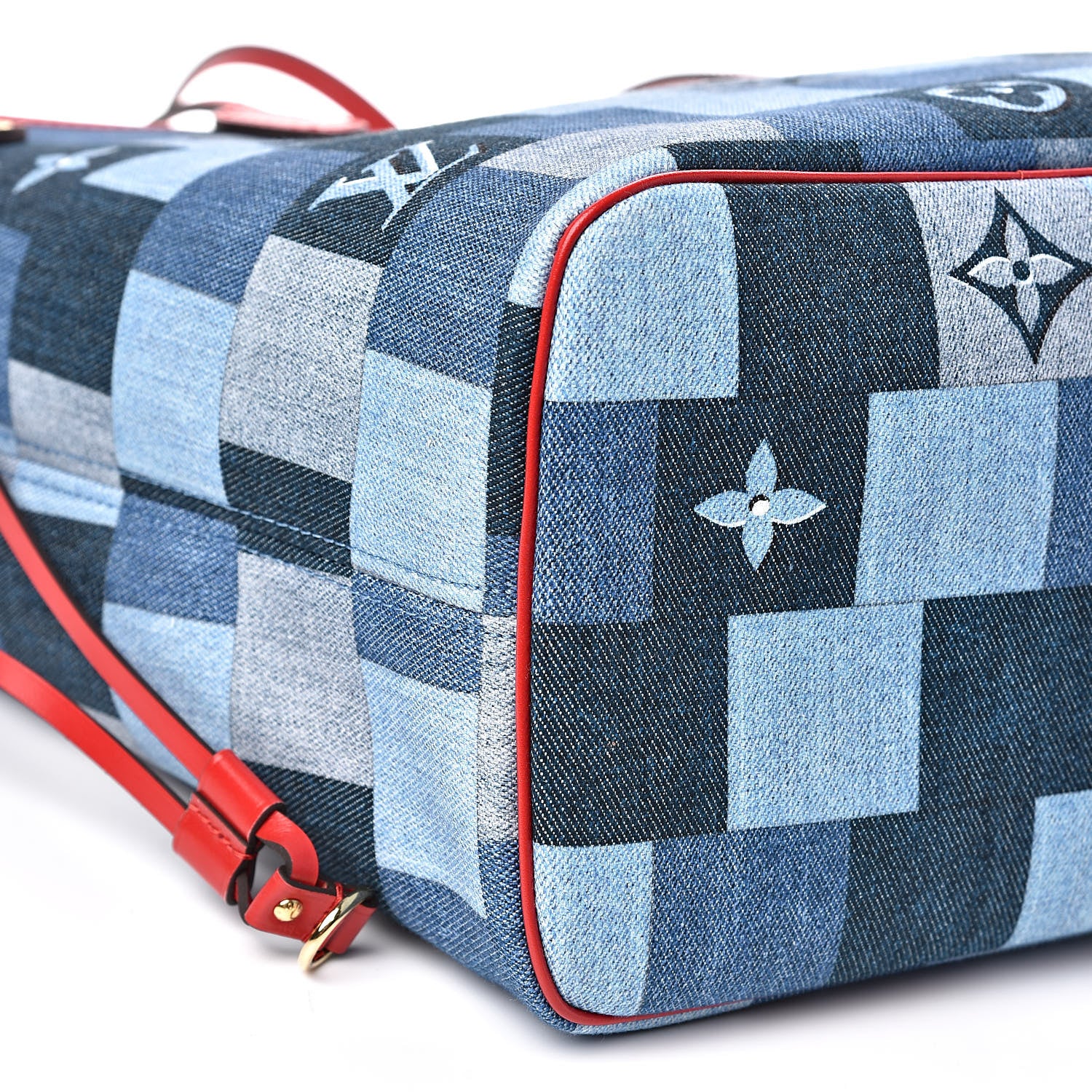 Louis Vuitton Denim Damier Monogram Patchwork Neverfull Blue Rouge 8 of 12