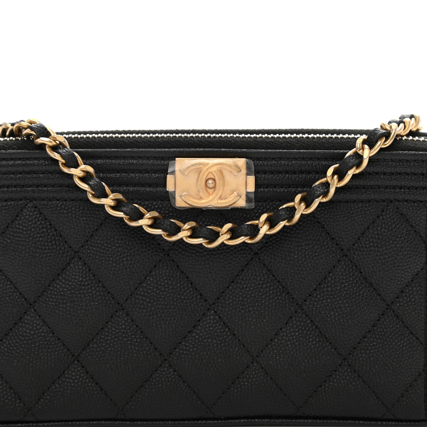 Caviar Quilted Small Boy Clutch With Chain Black
