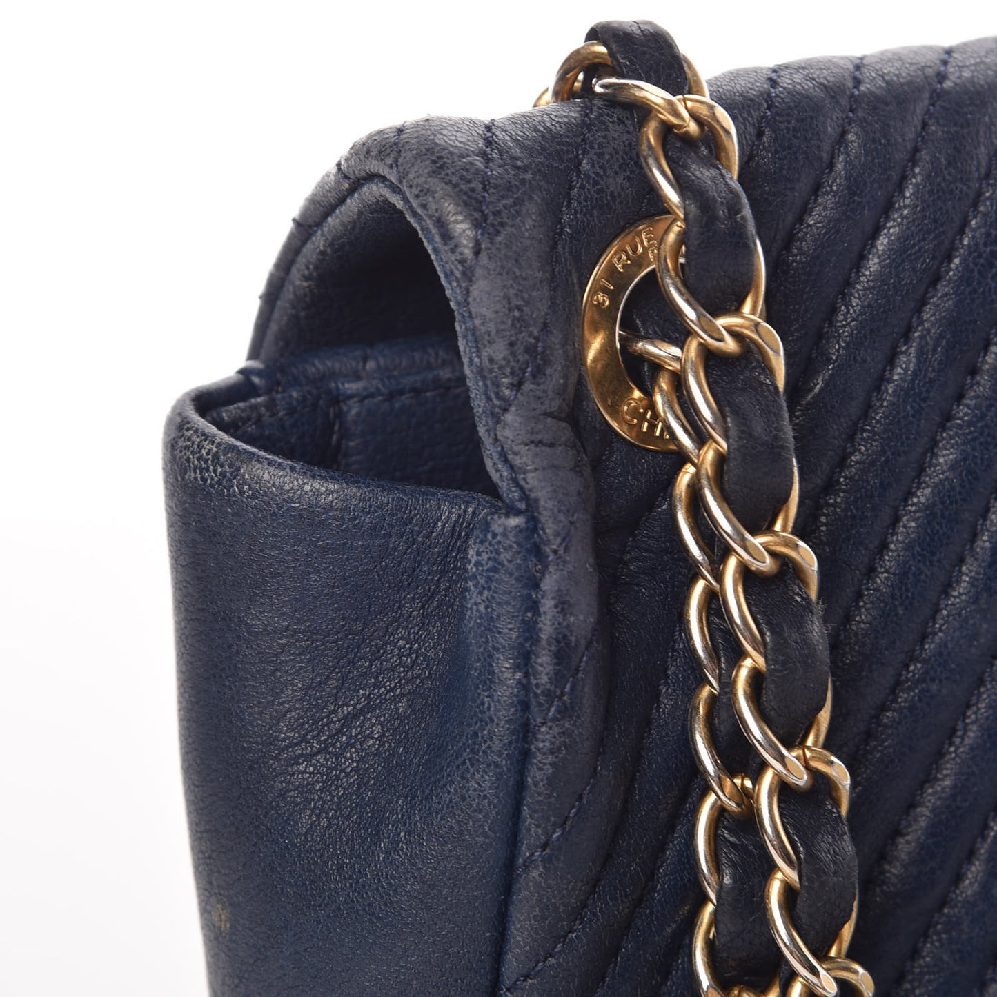 Calfskin Surpique Chevron Small Flap Navy