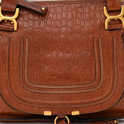 Chloe Calfskin Crocodile Embossed Medium Marcie Satchel Mahogany 8 of 10