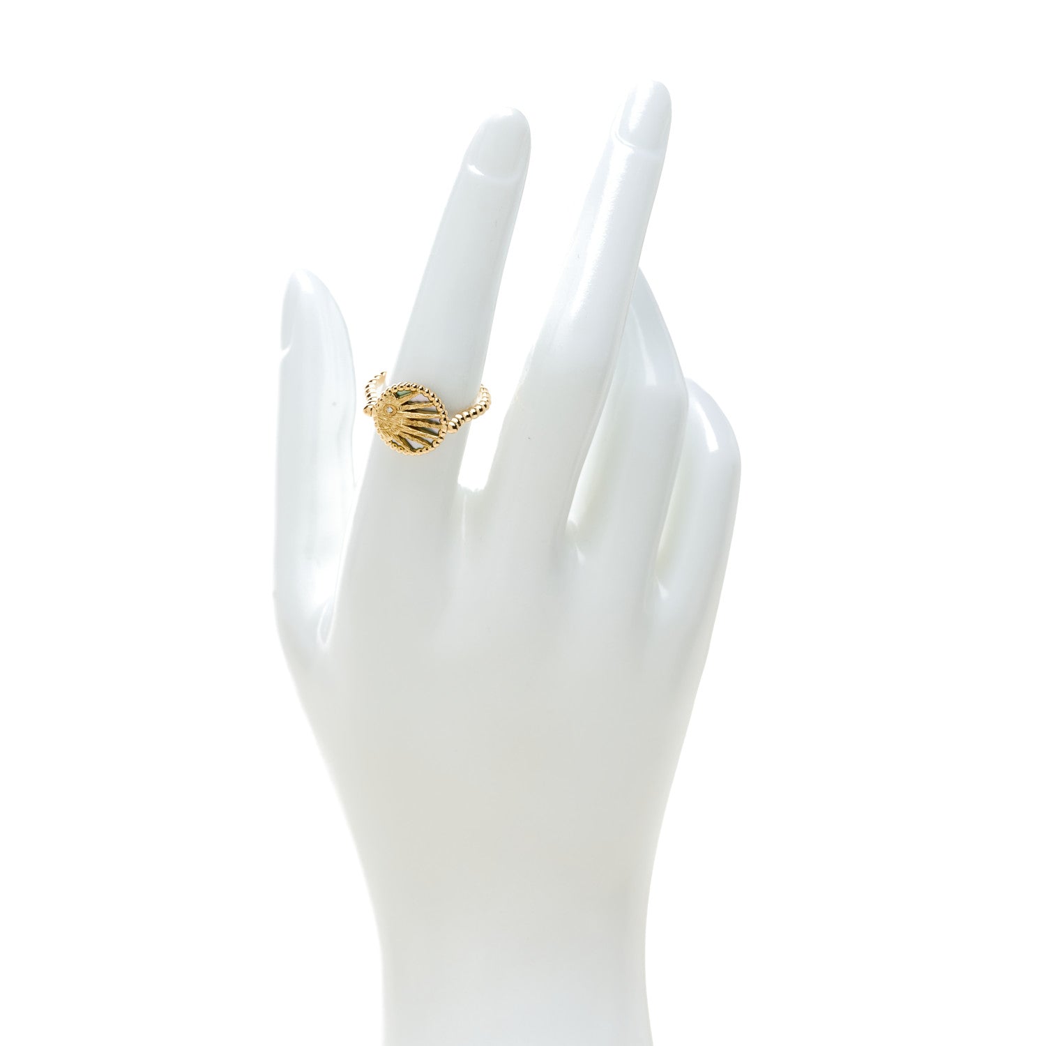 Christian Dior 18K Yellow White Gold Diamond Black Onyx Mother of Pearl Rose Celeste Ring 54 6.75 2 of 6