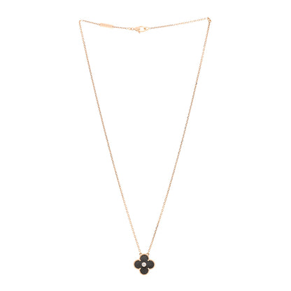 Van Cleef & Arpels 18K Rose Gold Diamond Silver Obsidian Vintage Alhambra Pendant Necklace 3 of 5