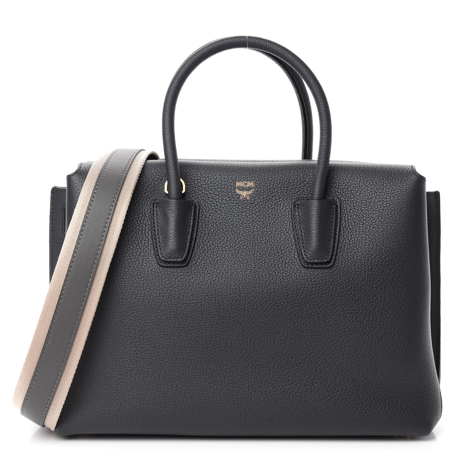 MCM Grained Calfskin Medium Milla Tote Phantom Grey 1 of 10