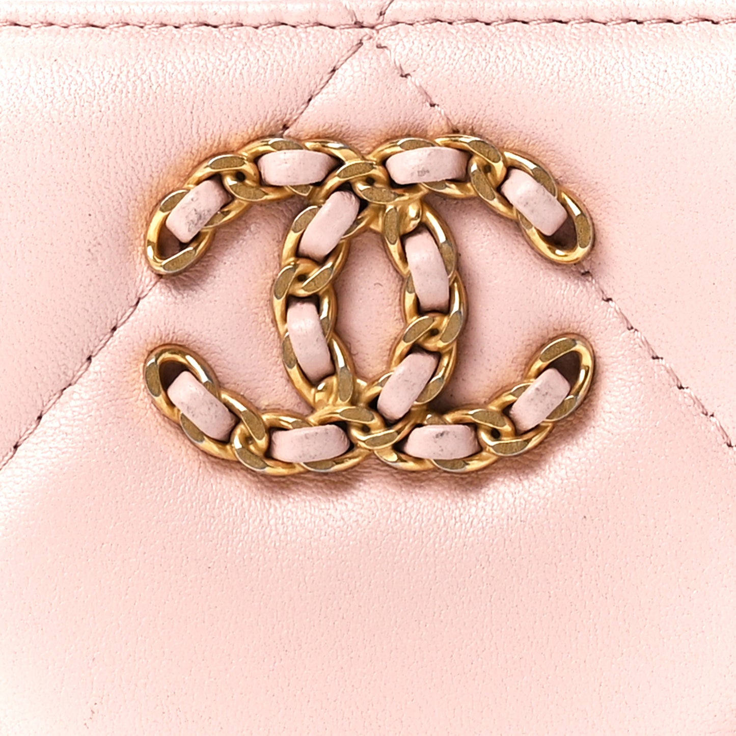 Lambskin Quilted 19 Zip Around Coin Purse Wallet Light Pink