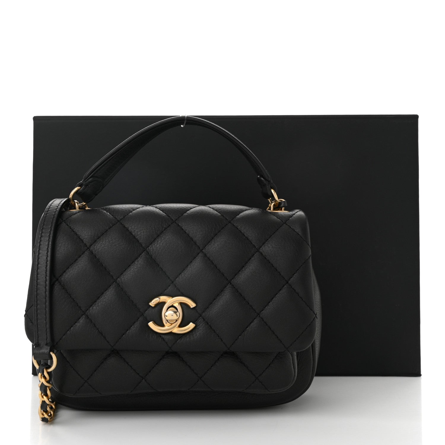 Chanel Calfskin Quilted Top Handle Flap Black 1739398 – FASHIONPHILE