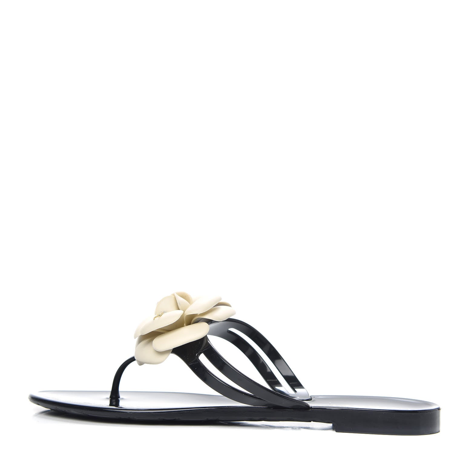 Chanel Jelly Camellia Thong Sandals 39 Black Ivory 1 of 9
