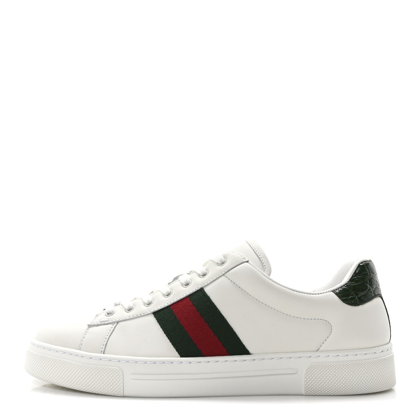 Calfskin Crocodile Web Womens Ace Sneakers 39.5 White Green
