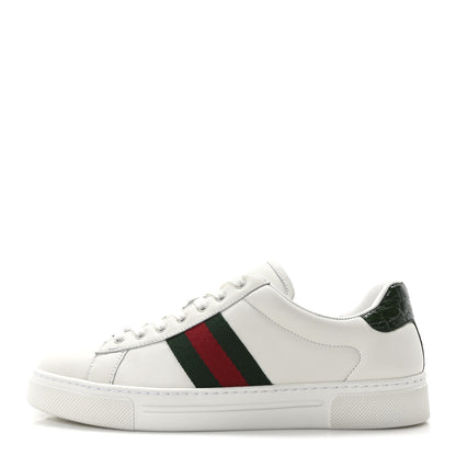 Gucci Calfskin Crocodile Web Womens Ace Sneakers 39.5 White Green 1 of 11