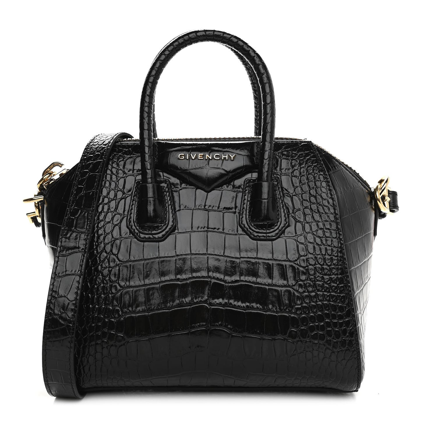 Calfskin Crocodile Embossed Mini Antigona Black