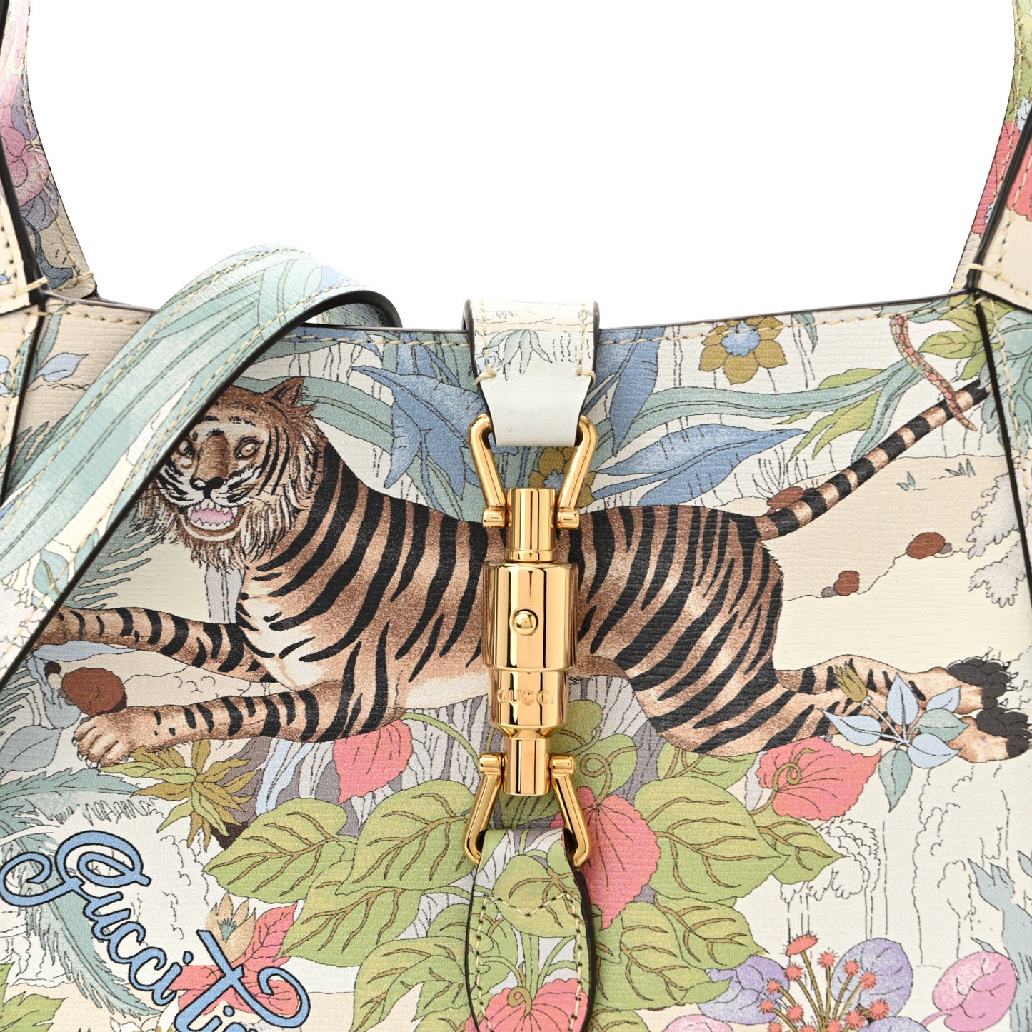 New Shangai Calfskin Tiger Savanah Small Jackie 1961 Hobo Chalky White Multicolor