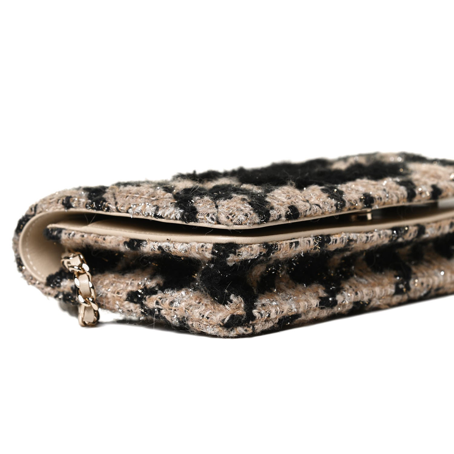 Chanel Tweed Shearling Quilted Chanel Wallet On Chain WOC and Coin Purse Beige Black 9 of 12