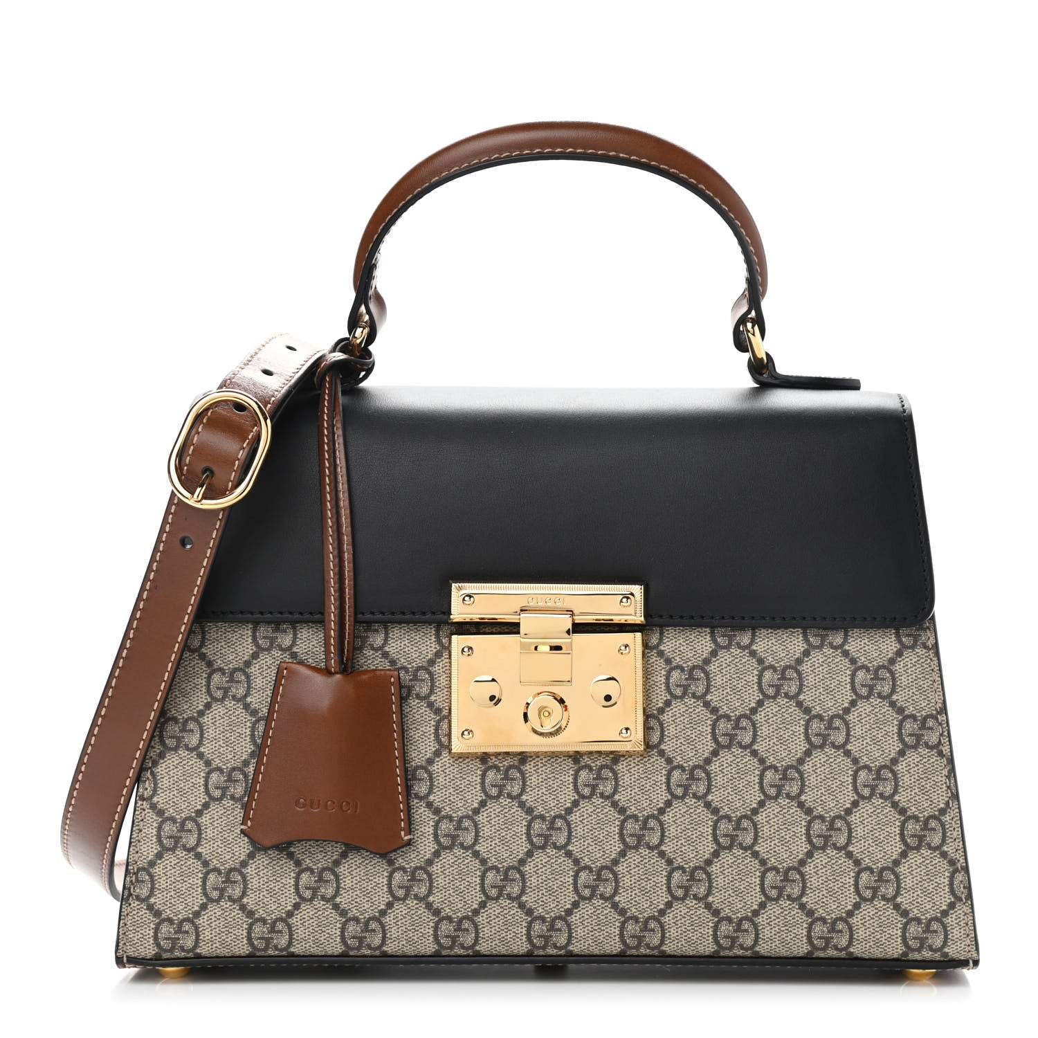 Gucci GG Supreme Monogram Calfskin Small Padlock Top Handle Bag Beige Black Cuir 1 of 10