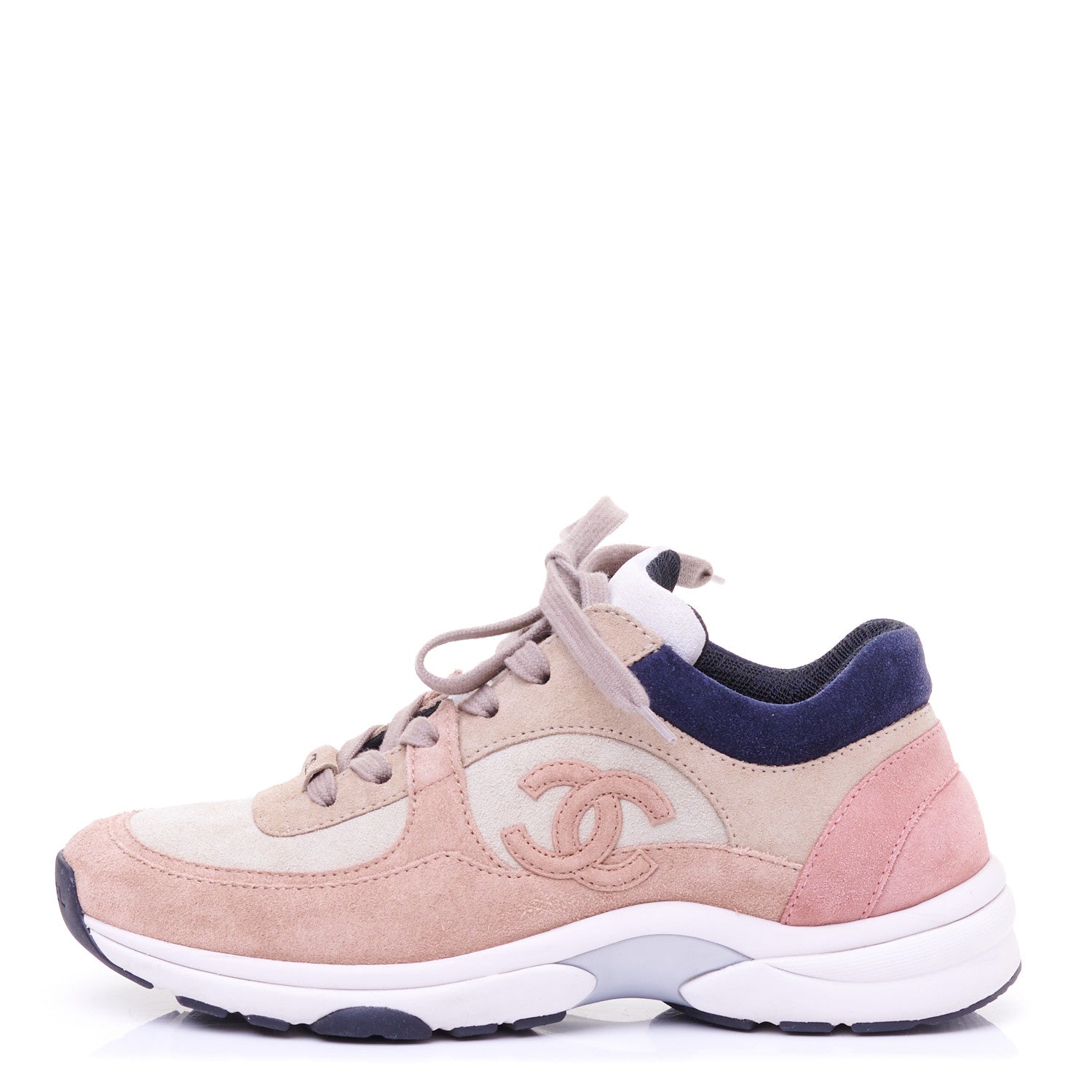 Chanel Nylon Lambskin Suede Calfskin CC Sneakers 35.5 Tan 1 of 9