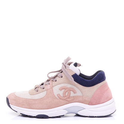 Chanel Nylon Lambskin Suede Calfskin CC Sneakers 35.5 Tan 1 of 9