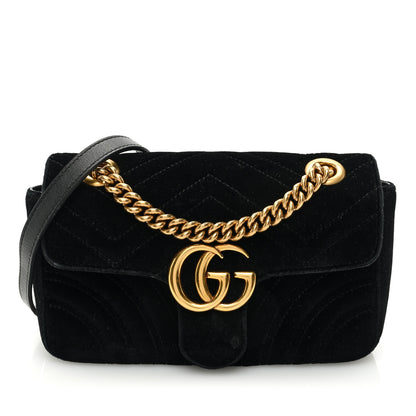 Gucci Velvet Matelasse Mini GG Marmont Shoulder Bag Black 1 of 11