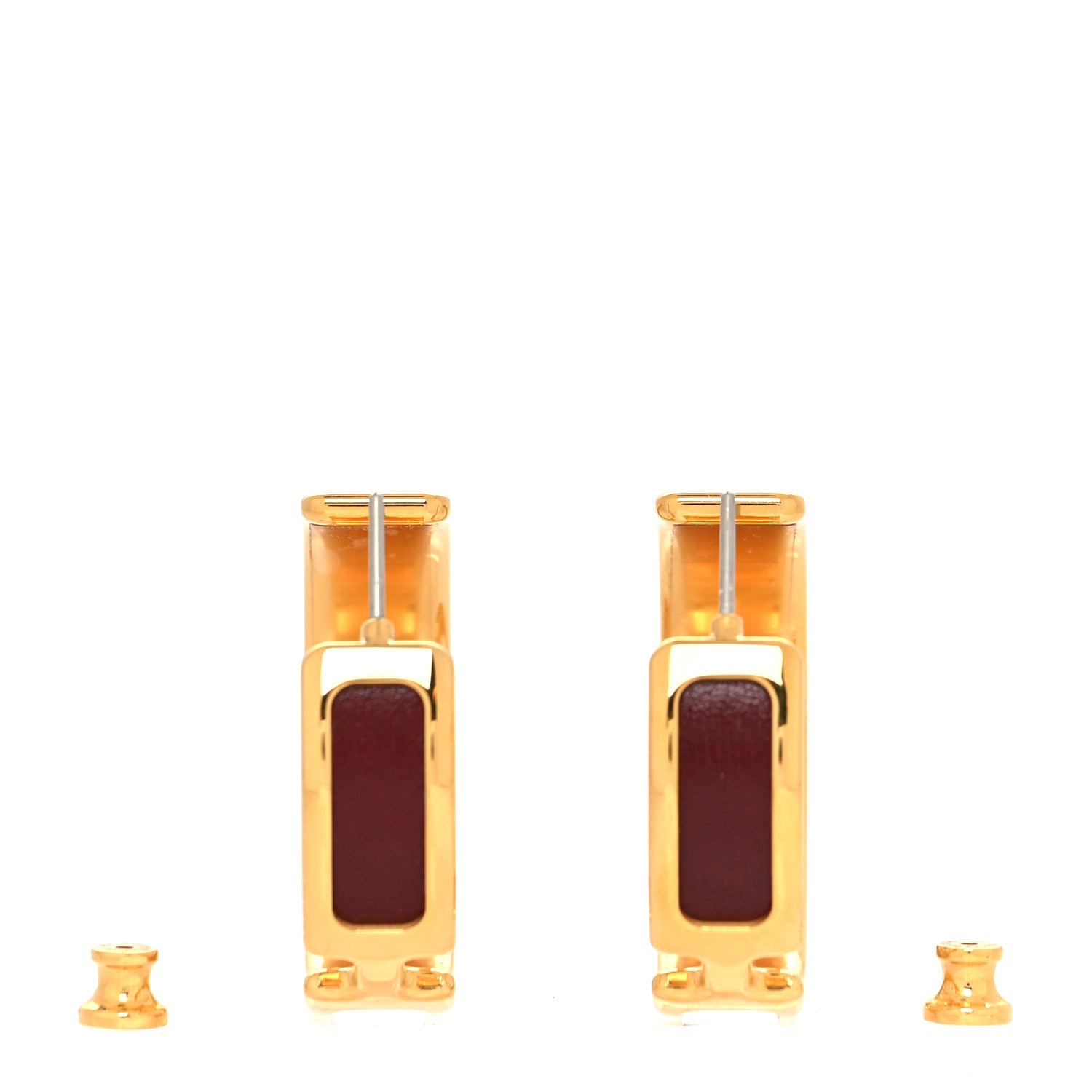 Hermes Gold Plated Box Calfskin Olympe Hoop Earrings Rouge H 3 of 4