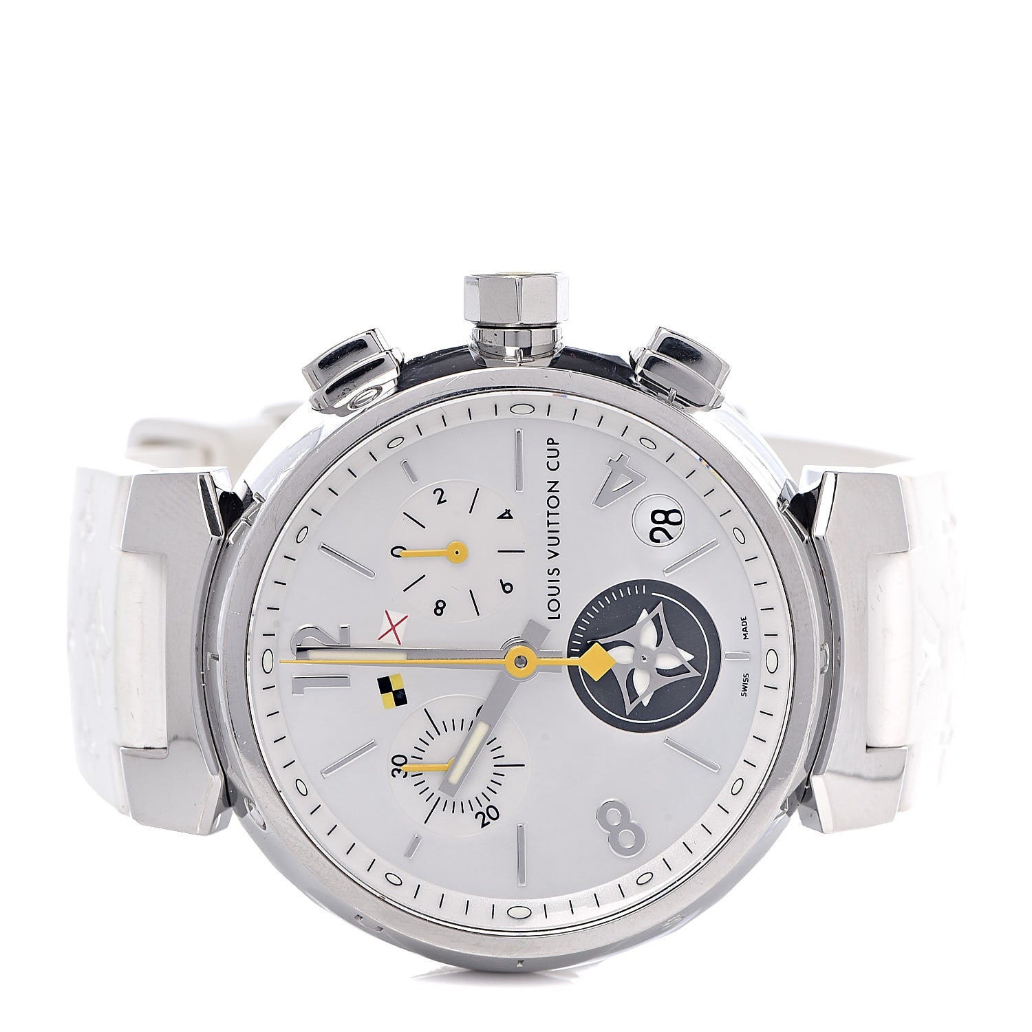Louis Vuitton Stainless Steel Rubber Mother of Pearl 39mm Tambour Lovely Cup Quartz Watch 3 of 7
