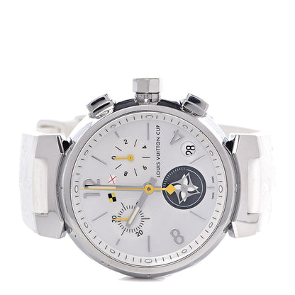 Louis Vuitton Stainless Steel Rubber Mother of Pearl 39mm Tambour Lovely Cup Quartz Watch 3 of 7