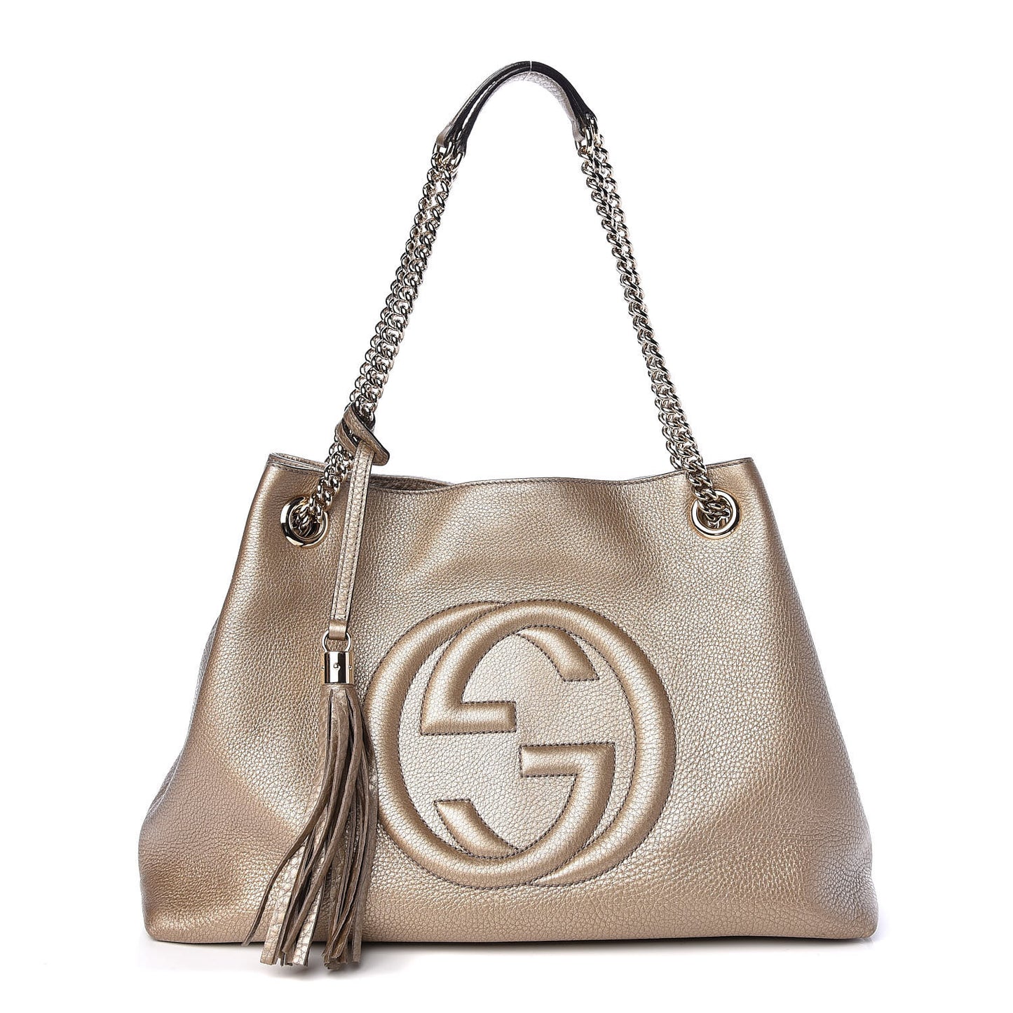 Metallic Pebbled Calfskin Medium Soho Chain Shoulder Bag Golden Beige