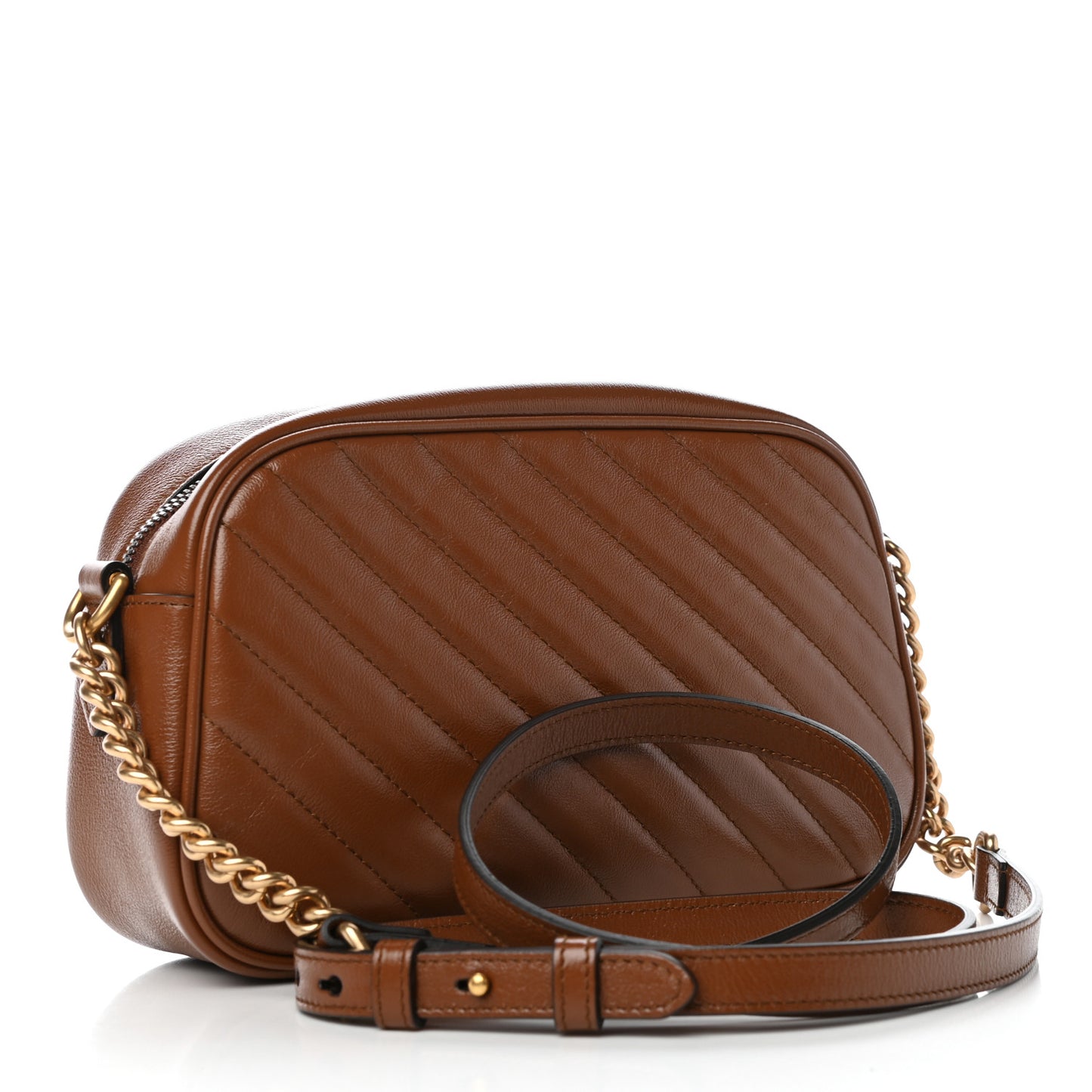 Glazed Calfskin Matelasse Diagonal Small GG Marmont Chain Shoulder Bag Cuir