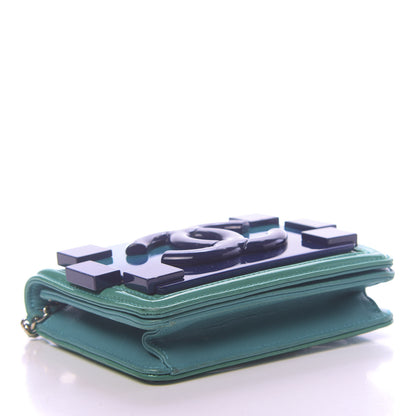 Chanel Plexiglass Patent Mini Boy Brick Flap Turquoise Navy 4 of 11