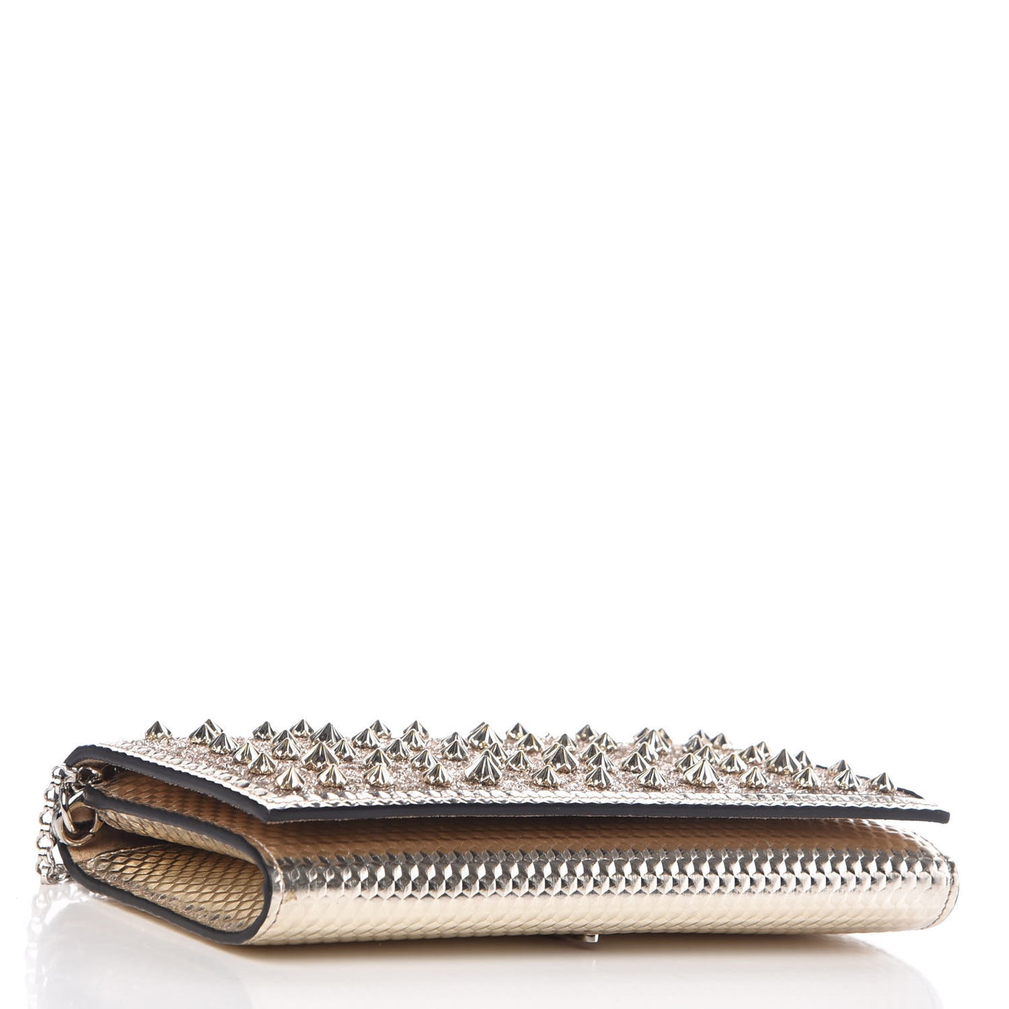 Patent Calfskin Pearl Boudoir Glitter Chain Wallet Platinum