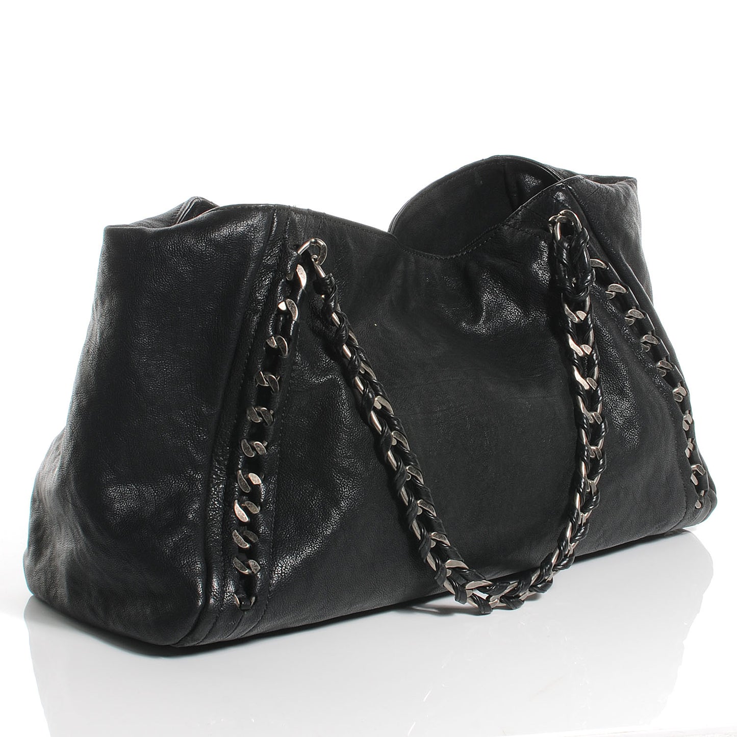 Leather Luxe Ligne Modern Chain Tote Black