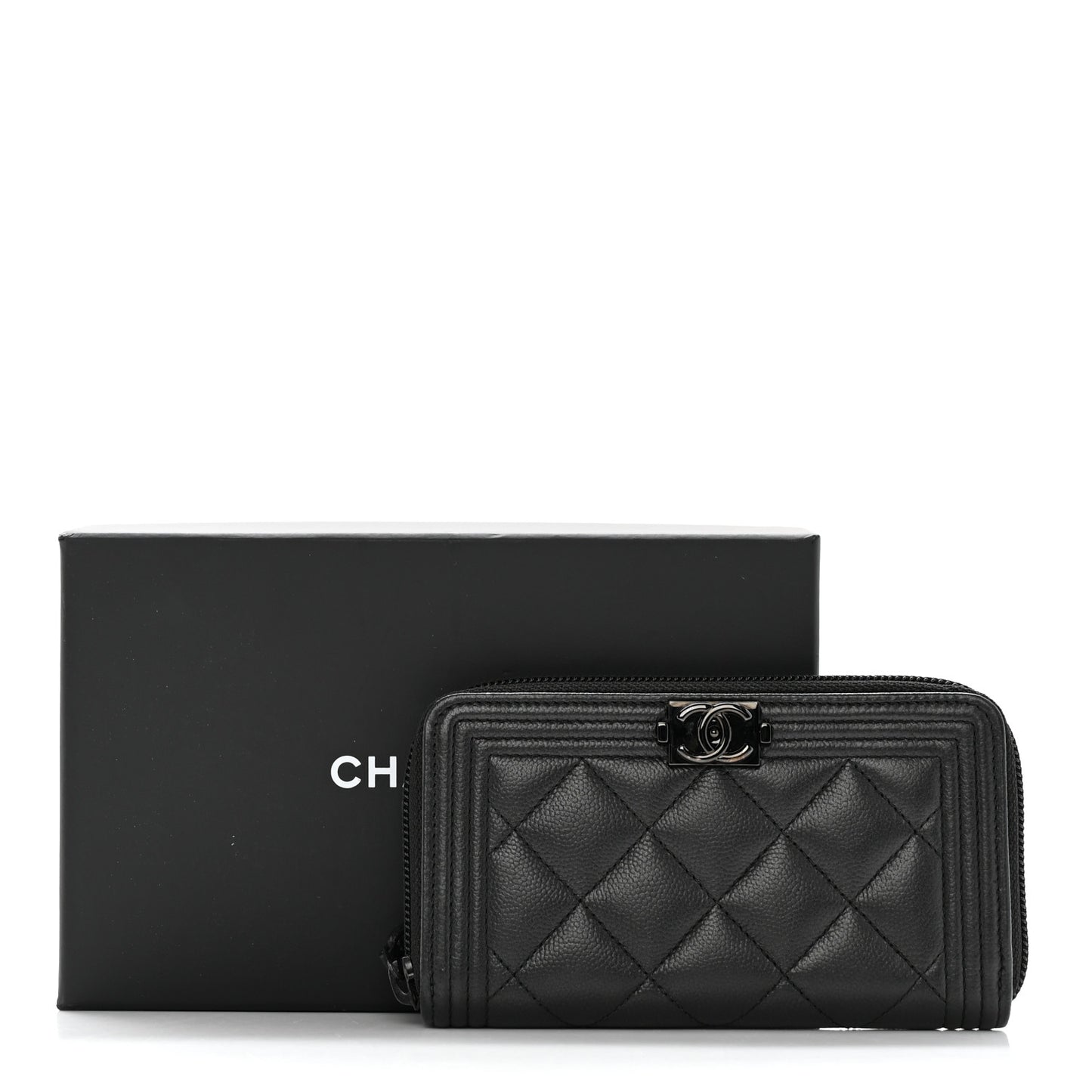 Caviar Quilted Small Boy Zip Around Wallet So Black