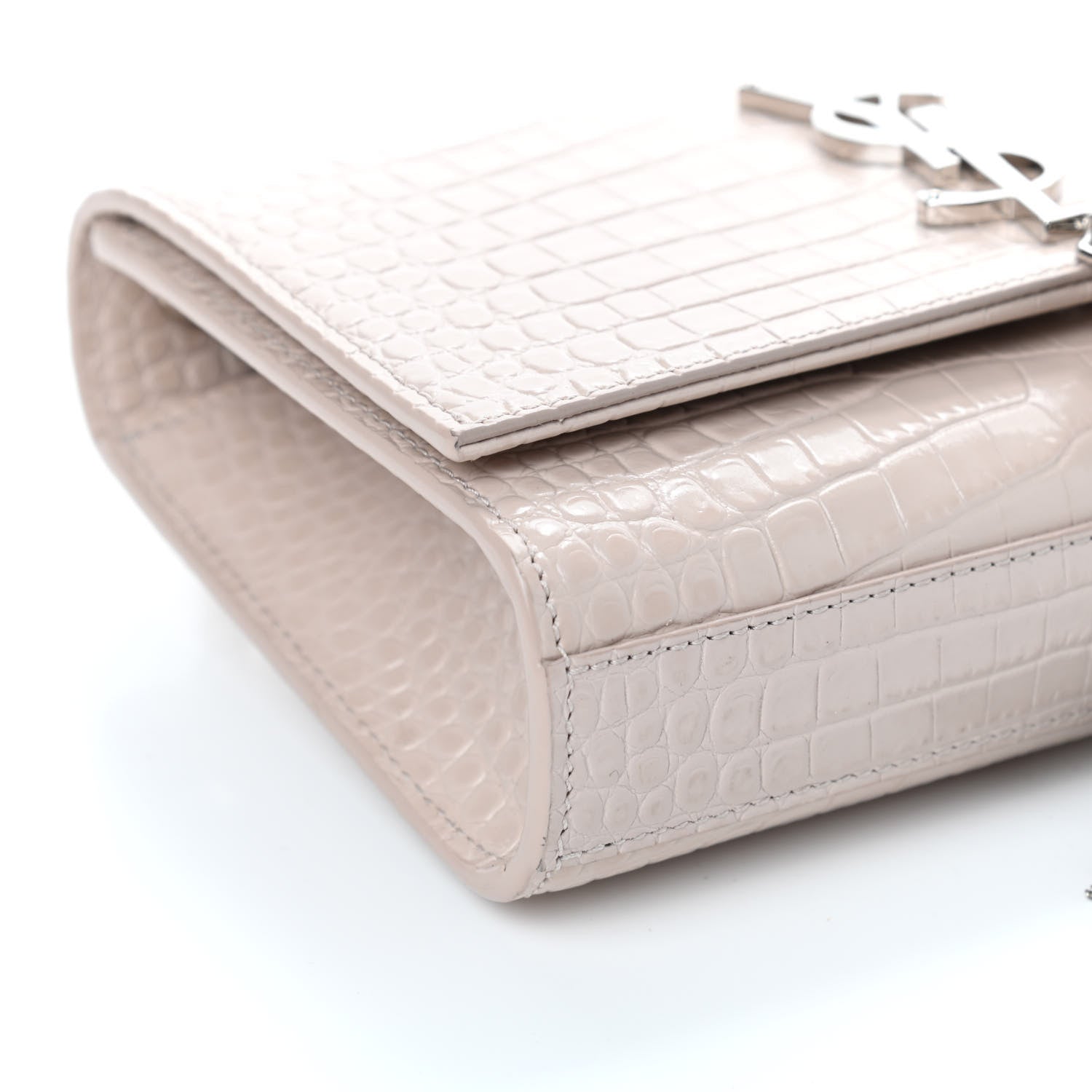 Saint Laurent Calfskin Crocodile Embossed Small Classic Monogram Kate Tassel Satchel Washed Light Pink 8 of 9