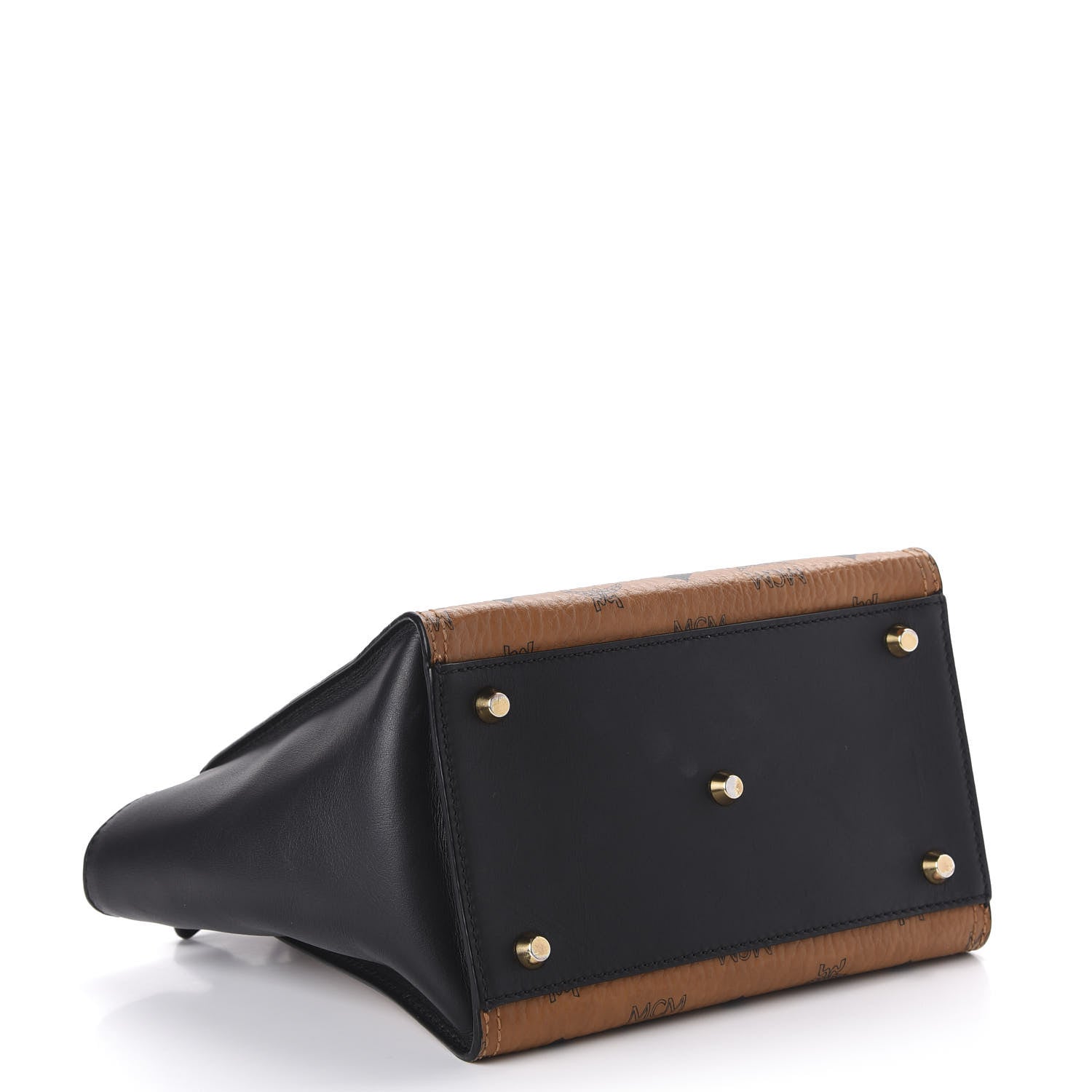 MCM Visetos Small Kathy Double Zip Tote Cognac Black 4 of 10