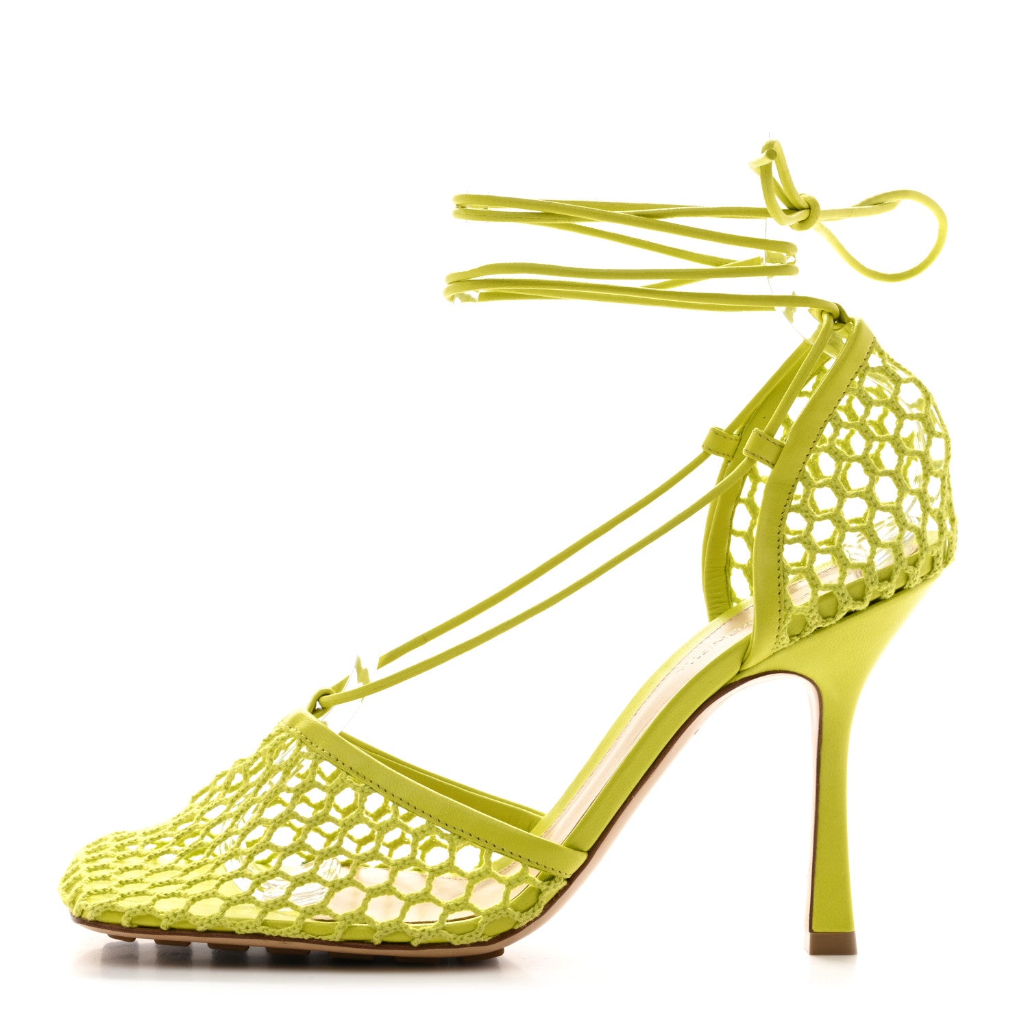Bottega Veneta Mesh Nappa Stretch Ankle Tie Sandals 40 Kiwi 1 of 9