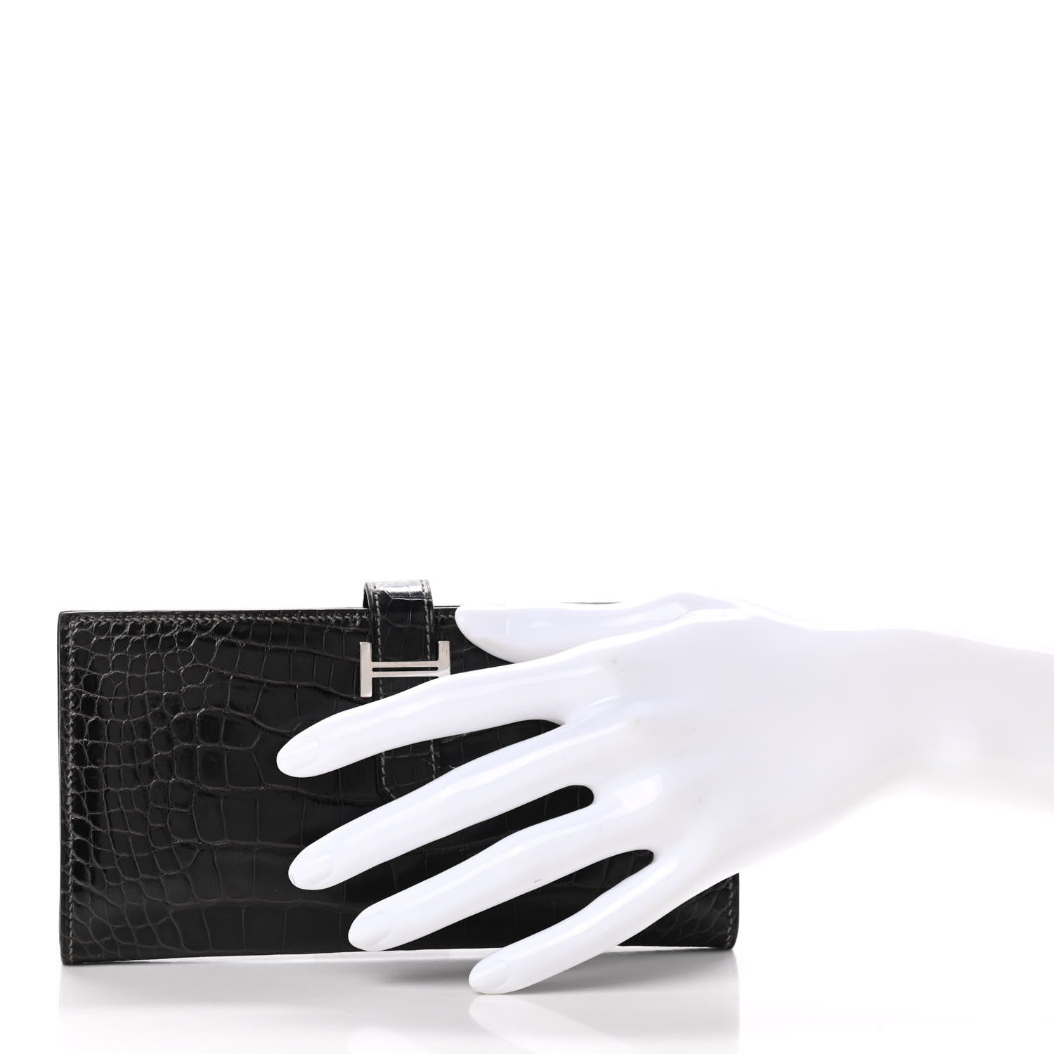 Hermes Shiny Alligator Bearn Wallet Graphite 2 of 9